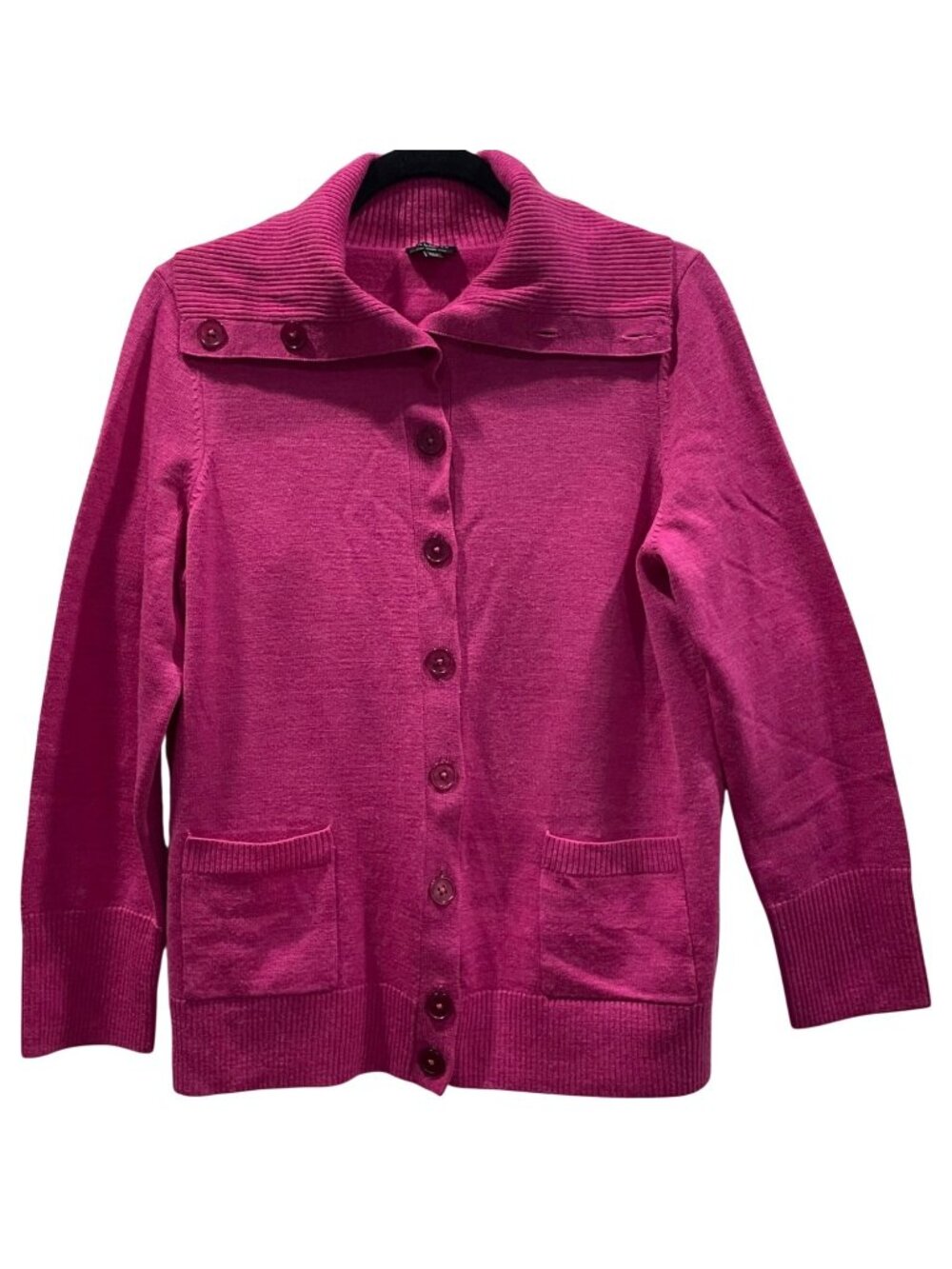 Talbots Merino Wool Cardigan Sweater XLP Fuchsia Vibrant Barbiecore Quiet Luxury
